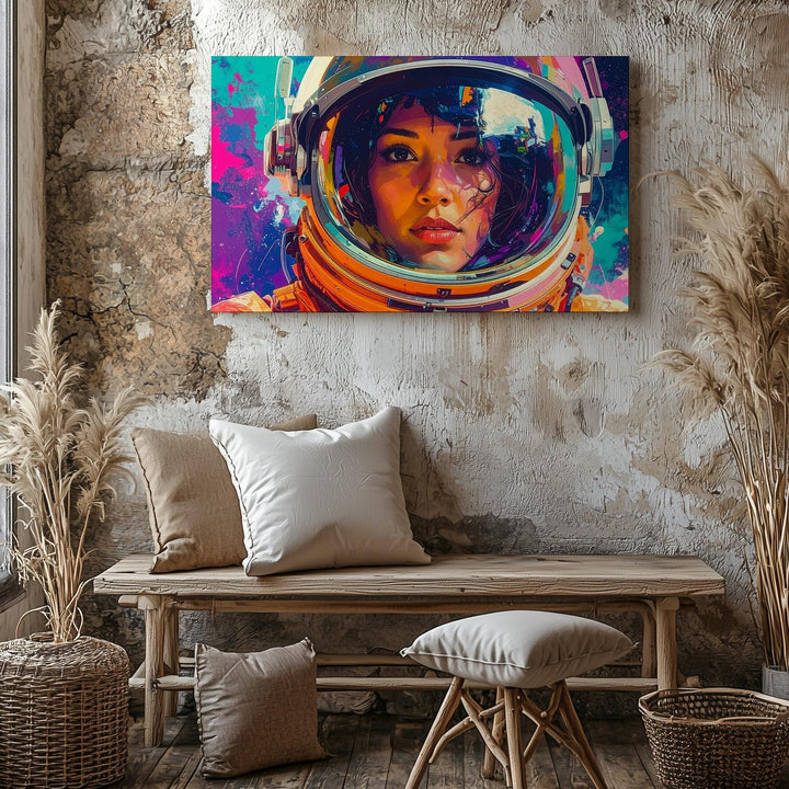Urban Voyager Canvas – Stylized Astronaut Art in Retro Sci-Fi Colors - Gifitto