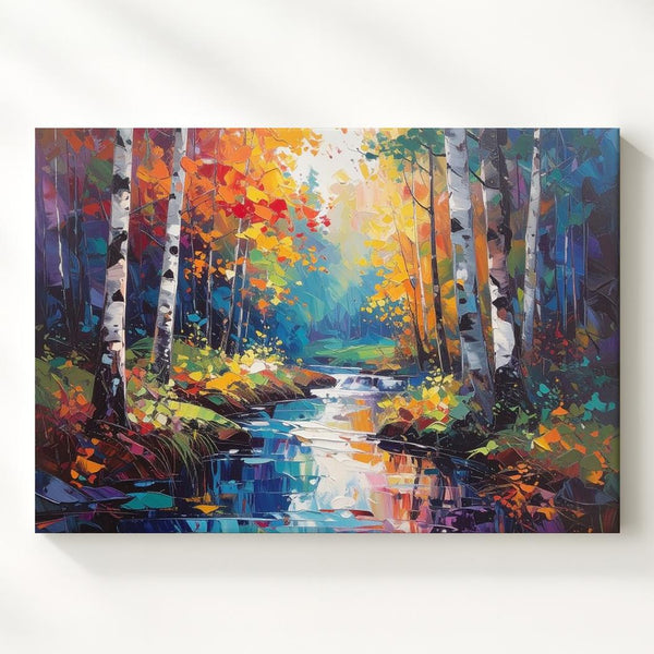 Autumn Forest Stream Canvas – Vibrant Impressionist Fall Landscape - Gifitto