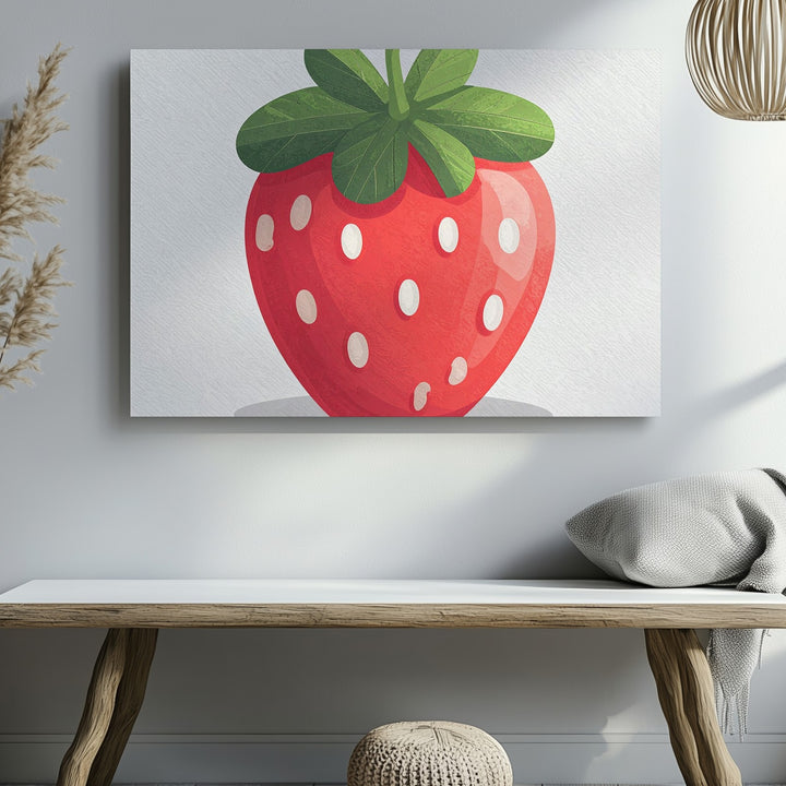 Cheerful Strawberry Canvas – Minimalist Digital Fruit Art - Gifitto