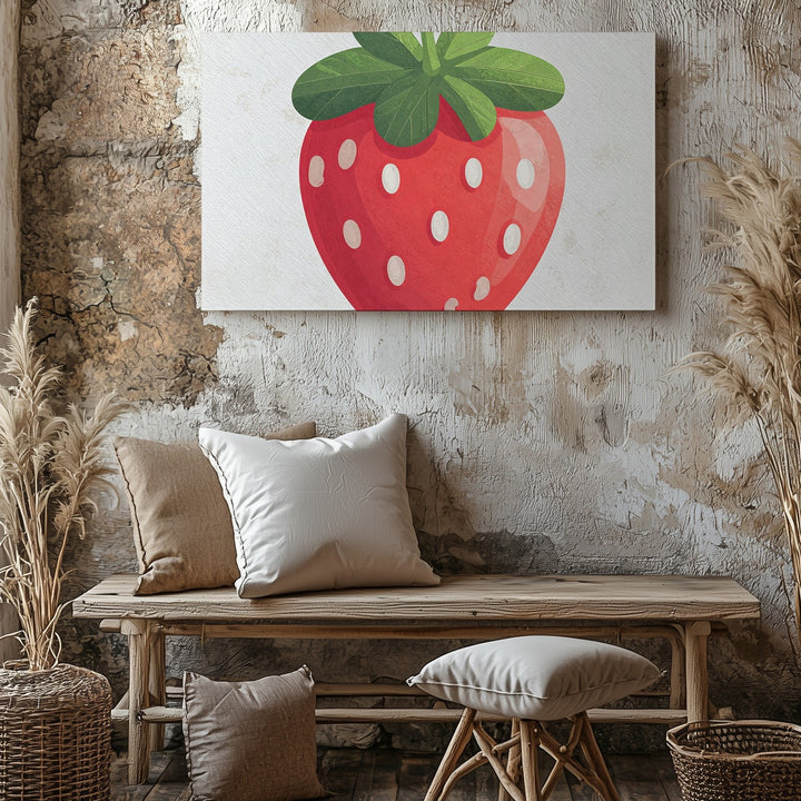 Cheerful Strawberry Canvas – Minimalist Digital Fruit Art - Gifitto