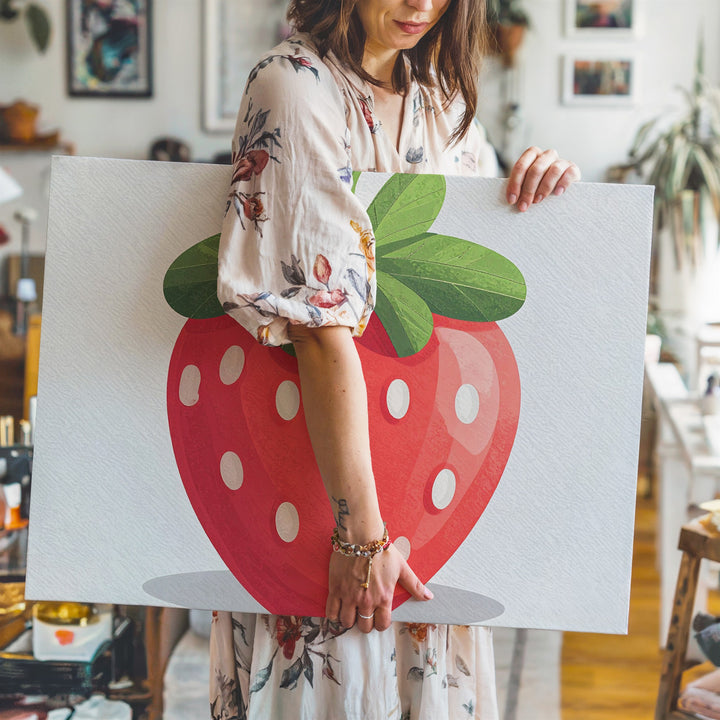 Cheerful Strawberry Canvas – Minimalist Digital Fruit Art - Gifitto