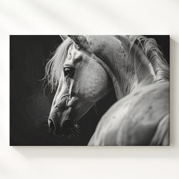 White Horse Portrait Canvas – Monochromatic Equestrian Art - Gifitto