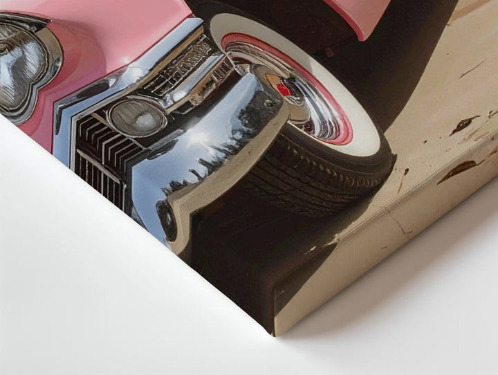 Pink Cadillac Beach Canvas – Classic 1950s Convertible Coastal Art - Gifitto