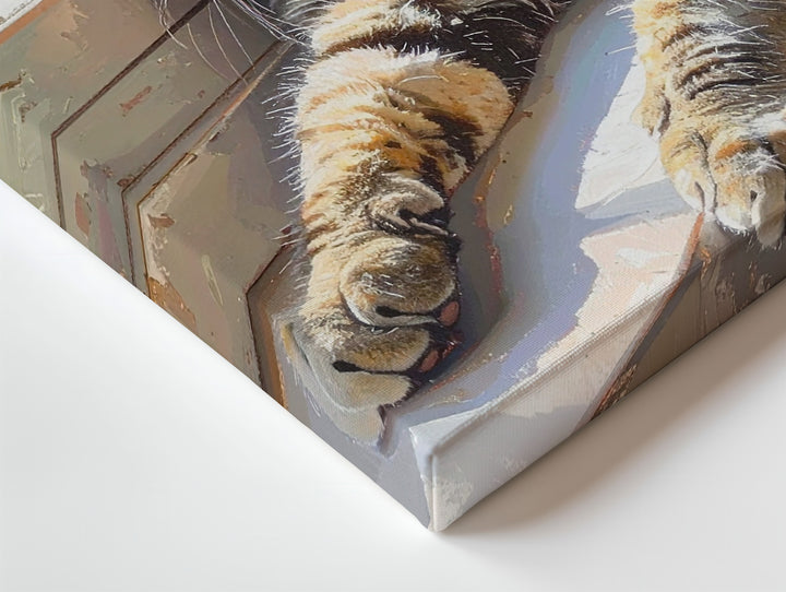 Sunlit Tabby on Windowsill Canvas – Peaceful Realistic Cat Wall Art - Gifitto