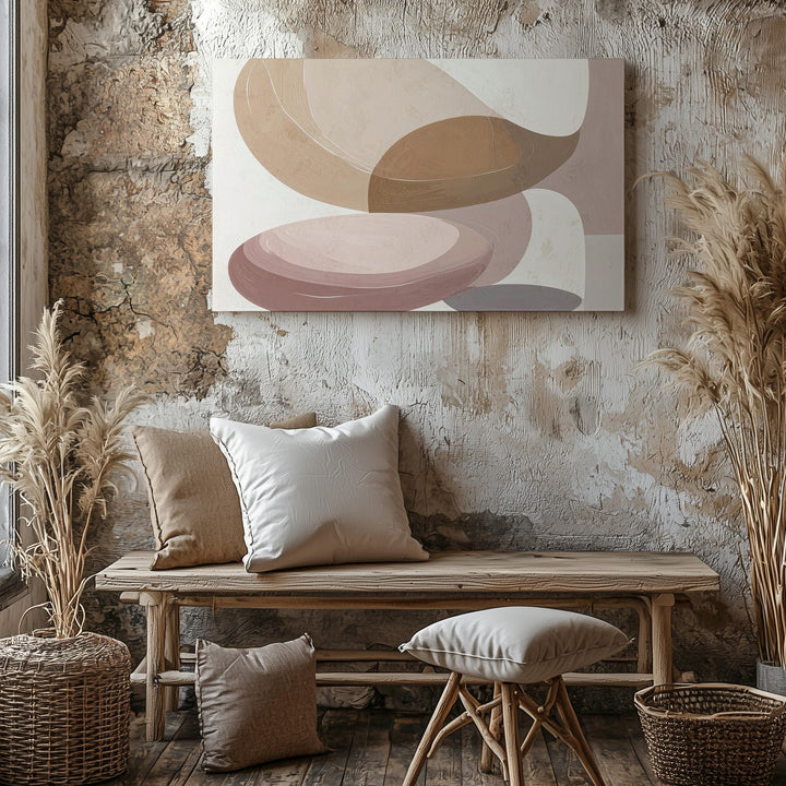 Soft Form Harmony Canvas – Minimalist Abstract Shapes in Blush & Tan - Gifitto