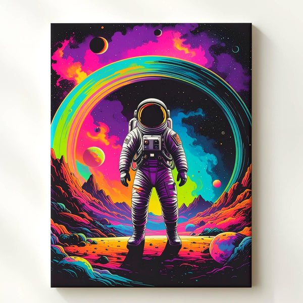 Astronaut on Alien World Canvas – Vibrant Nebulae and Cosmic Landscape - Gifitto