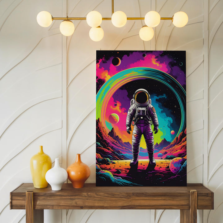 Astronaut on Alien World Canvas – Vibrant Nebulae and Cosmic Landscape - Gifitto