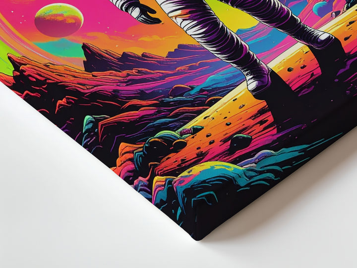 Astronaut on Alien World Canvas – Vibrant Nebulae and Cosmic Landscape - Gifitto