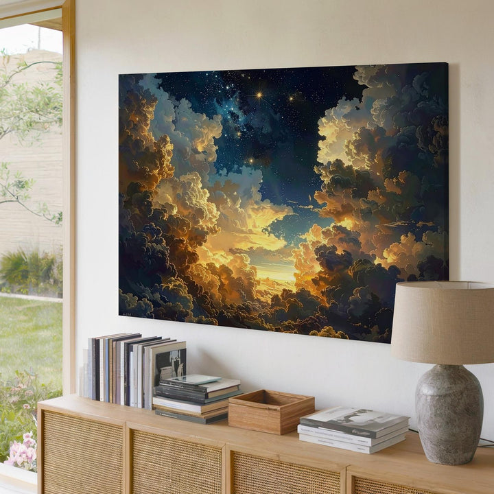 Vibrant Astronaut Canvas – Abstract Retro Sci-Fi Cityscape Portrait - Gifitto