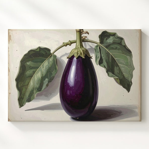 Vintage Eggplant Botanical Canvas – Classic Vegetable Illustration on Parchment - Gifitto