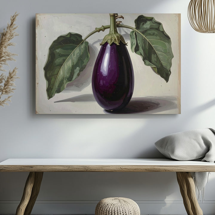 Vintage Eggplant Botanical Canvas – Classic Vegetable Illustration on Parchment - Gifitto