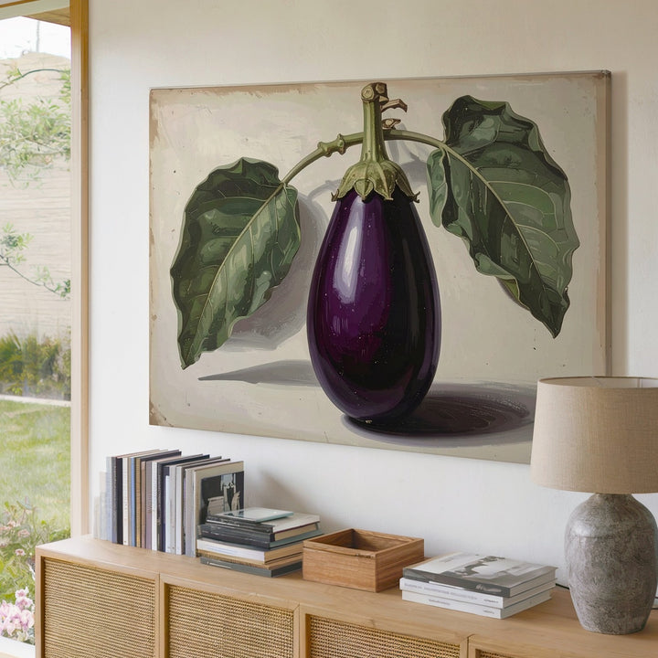 Vintage Eggplant Botanical Canvas – Classic Vegetable Illustration on Parchment - Gifitto
