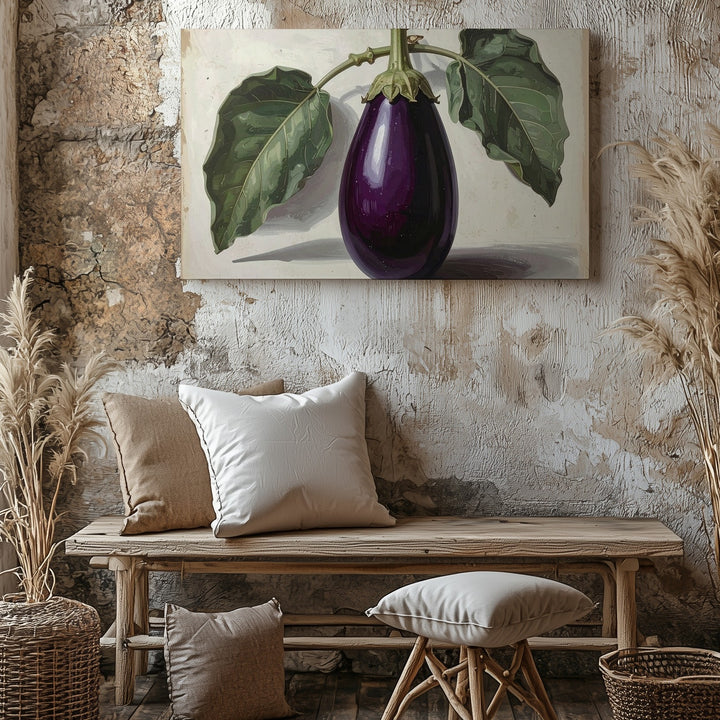 Vintage Eggplant Botanical Canvas – Classic Vegetable Illustration on Parchment - Gifitto