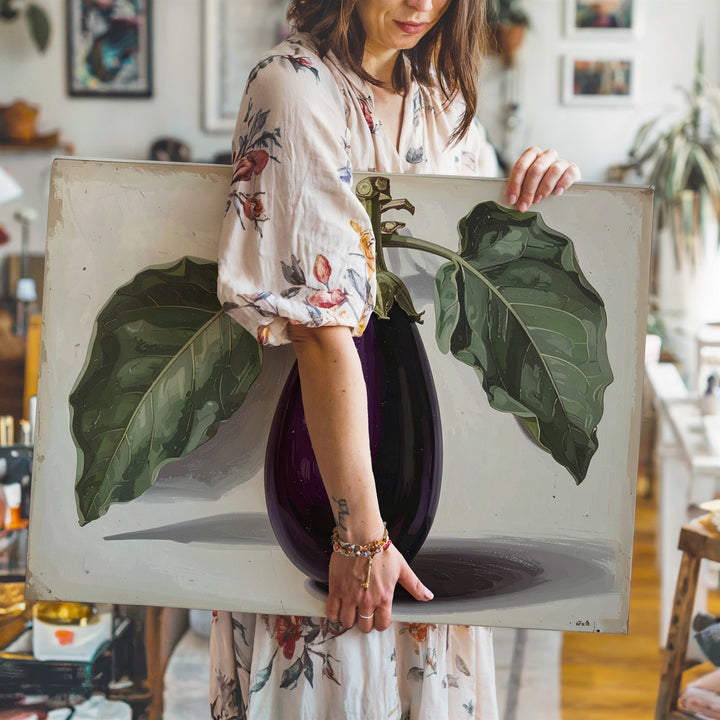 Vintage Eggplant Botanical Canvas – Classic Vegetable Illustration on Parchment - Gifitto