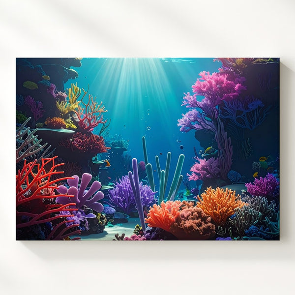 Sunlit Coral Symphony Canvas – Vibrant Underwater Reef with Colorful Detail