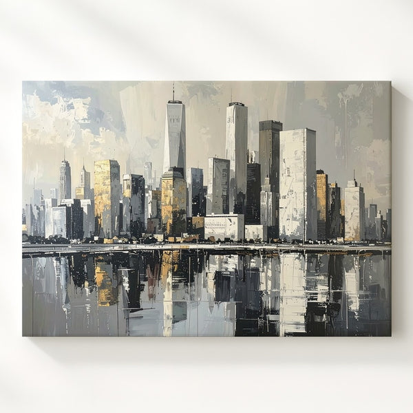 Monochrome Skyline Reflection Canvas – Minimalist Urban Elegance Wall Art - Gifitto