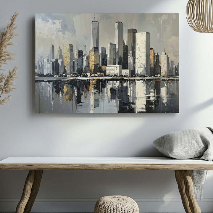 Monochrome Skyline Reflection Canvas – Minimalist Urban Elegance Wall Art - Gifitto