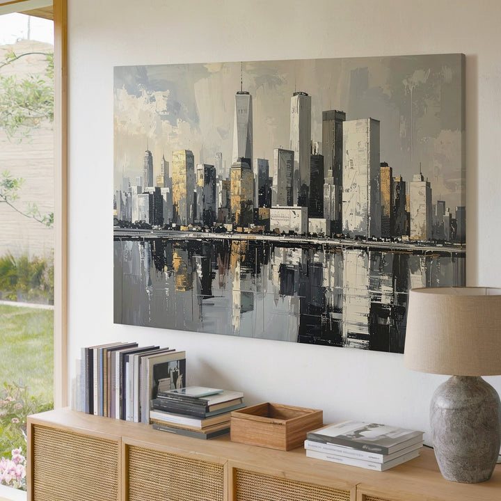 Monochrome Skyline Reflection Canvas – Minimalist Urban Elegance Wall Art - Gifitto