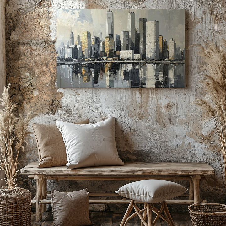 Monochrome Skyline Reflection Canvas – Minimalist Urban Elegance Wall Art - Gifitto