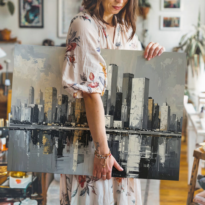 Monochrome Skyline Reflection Canvas – Minimalist Urban Elegance Wall Art - Gifitto