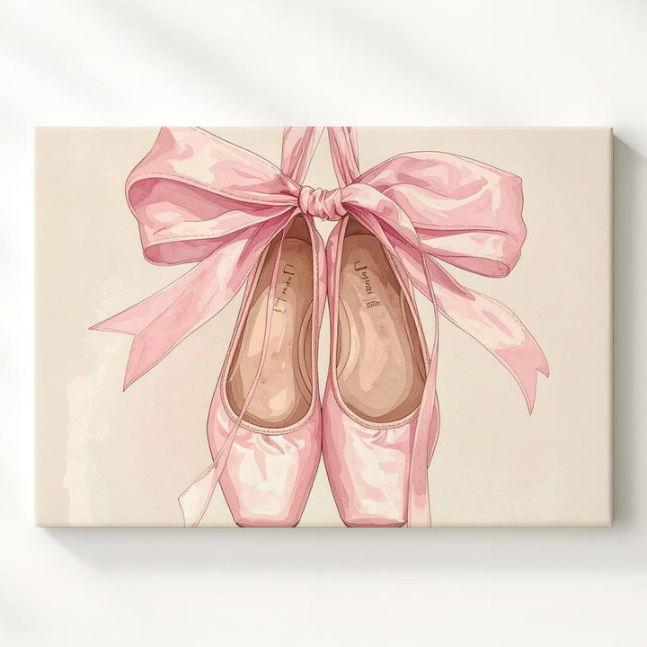 Pink Ballet Shoes Canvas – Elegant Watercolor Dance Wall Art - Gifitto