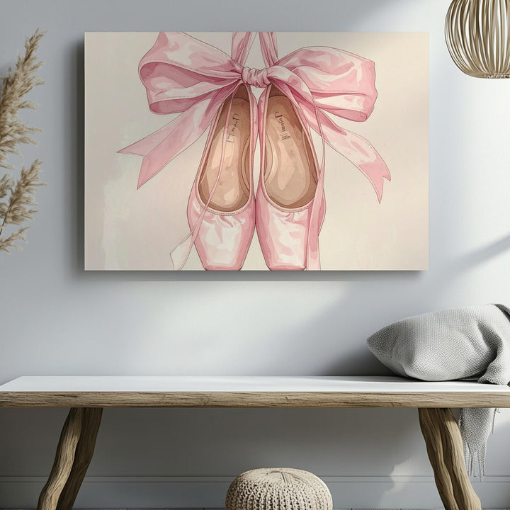 Pink Ballet Shoes Canvas – Elegant Watercolor Dance Wall Art - Gifitto
