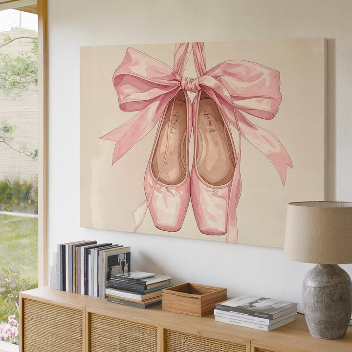 Pink Ballet Shoes Canvas – Elegant Watercolor Dance Wall Art - Gifitto