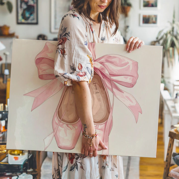 Pink Ballet Shoes Canvas – Elegant Watercolor Dance Wall Art - Gifitto