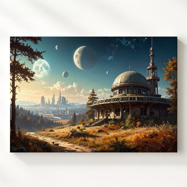 Futuristic Alien City Canvas – Abandoned Dome Structure and Distant Planets - Gifitto