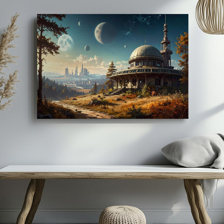 Futuristic Alien City Canvas – Abandoned Dome Structure and Distant Planets - Gifitto