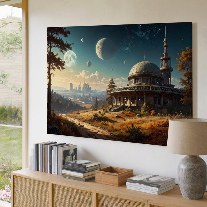 Futuristic Alien City Canvas – Abandoned Dome Structure and Distant Planets - Gifitto