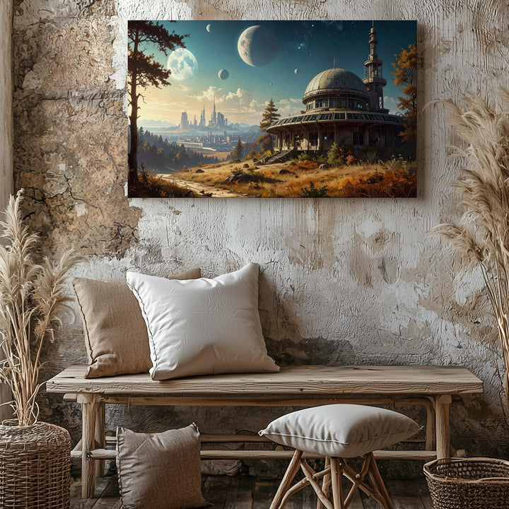 Futuristic Alien City Canvas – Abandoned Dome Structure and Distant Planets - Gifitto