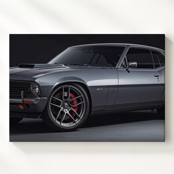 Restomod Muscle Car Canvas – Metallic Gray Classic with Modern Performance Upgrades - Gifitto