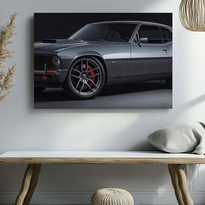 Restomod Muscle Car Canvas – Metallic Gray Classic with Modern Performance Upgrades - Gifitto