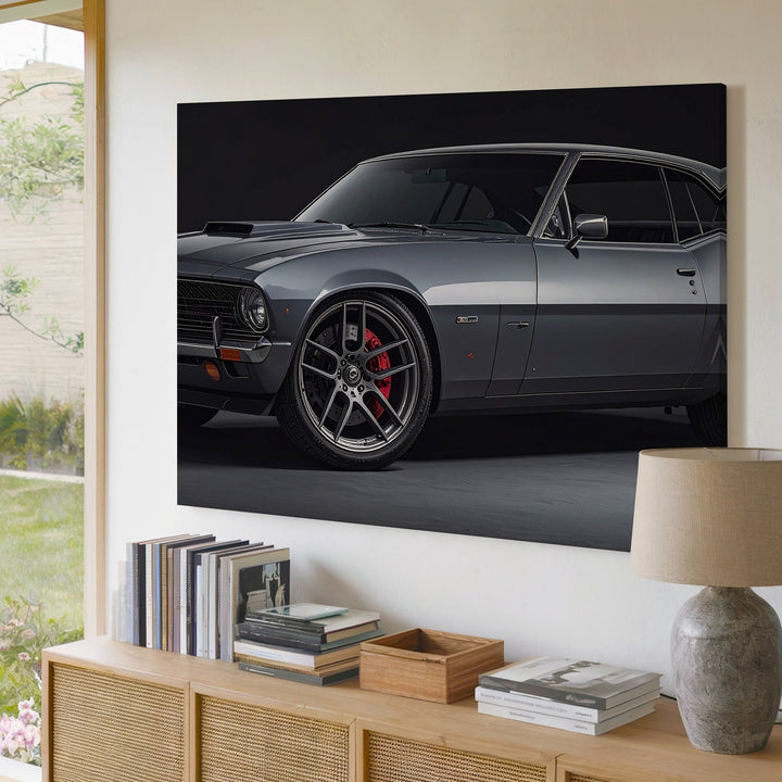 Restomod Muscle Car Canvas – Metallic Gray Classic with Modern Performance Upgrades - Gifitto