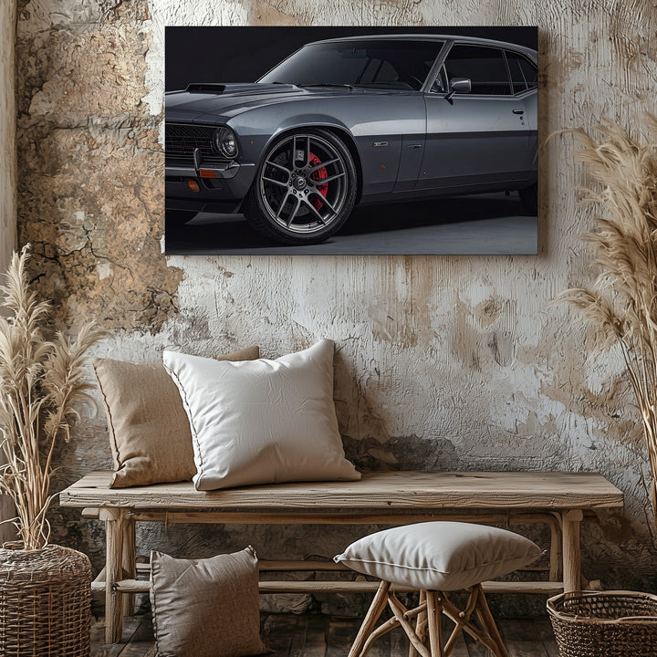 Restomod Muscle Car Canvas – Metallic Gray Classic with Modern Performance Upgrades - Gifitto