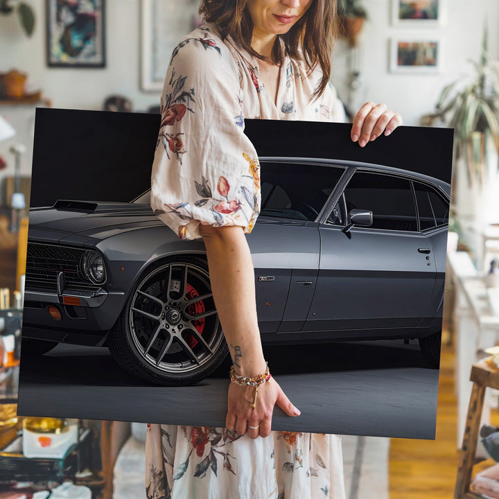 Restomod Muscle Car Canvas – Metallic Gray Classic with Modern Performance Upgrades - Gifitto