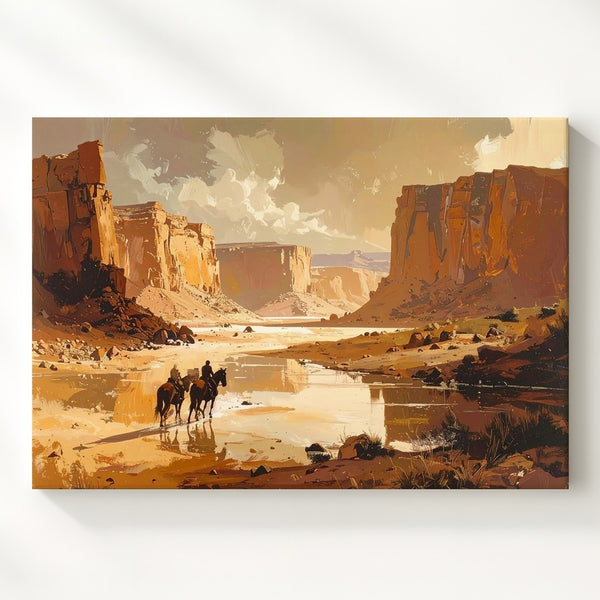 Western Desert Riders Canvas – Vast Canyon Landscape with Horseback Travelers - Gifitto