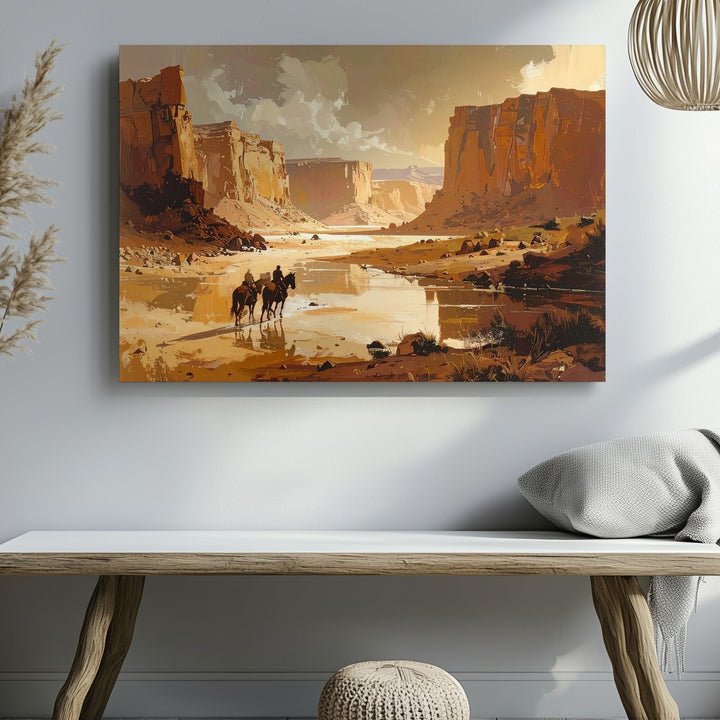 Western Desert Riders Canvas – Vast Canyon Landscape with Horseback Travelers - Gifitto
