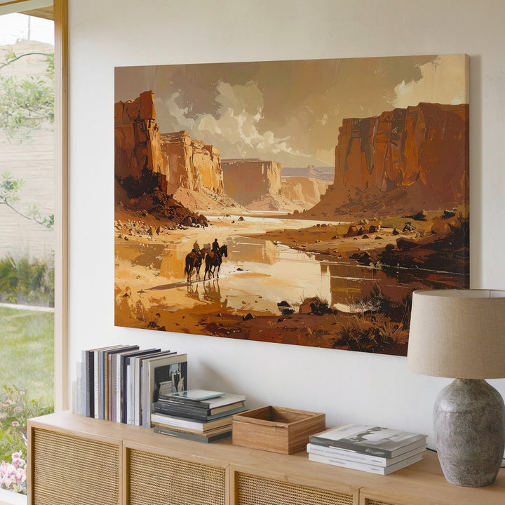 Western Desert Riders Canvas – Vast Canyon Landscape with Horseback Travelers - Gifitto