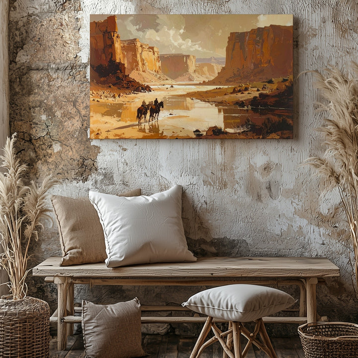 Western Desert Riders Canvas – Vast Canyon Landscape with Horseback Travelers - Gifitto