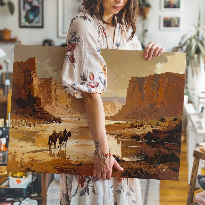Western Desert Riders Canvas – Vast Canyon Landscape with Horseback Travelers - Gifitto