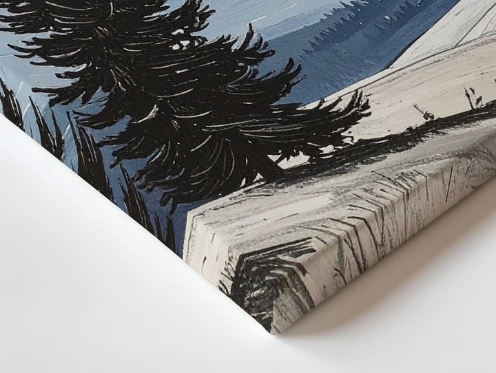 Lone Pine Silence Canvas – Minimalist Winter Landscape with Blue Mountains - Gifitto