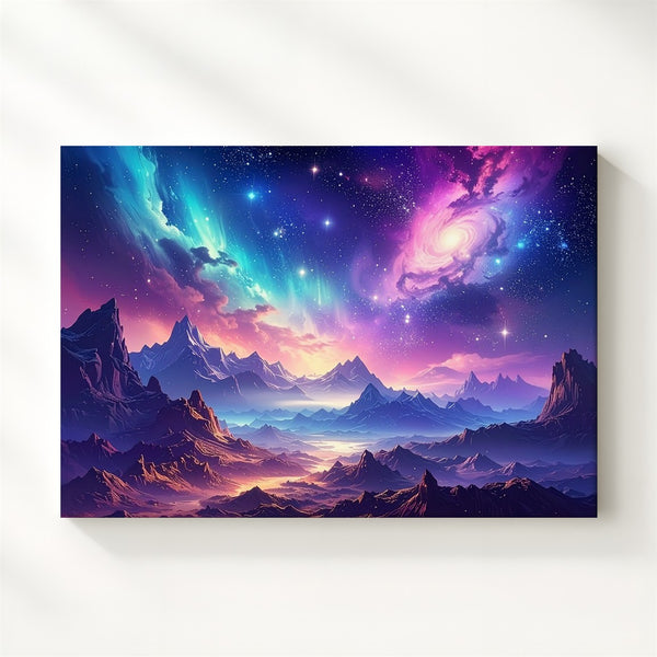Aurora Galaxy Ridge Canvas – Surreal Cosmic Mountain Landscape Wall Art - Gifitto
