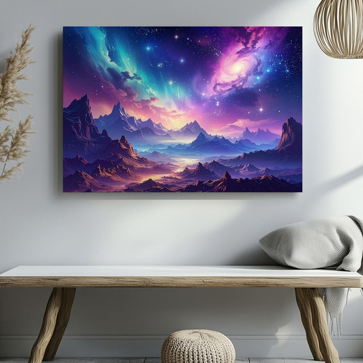 Aurora Galaxy Ridge Canvas – Surreal Cosmic Mountain Landscape Wall Art - Gifitto