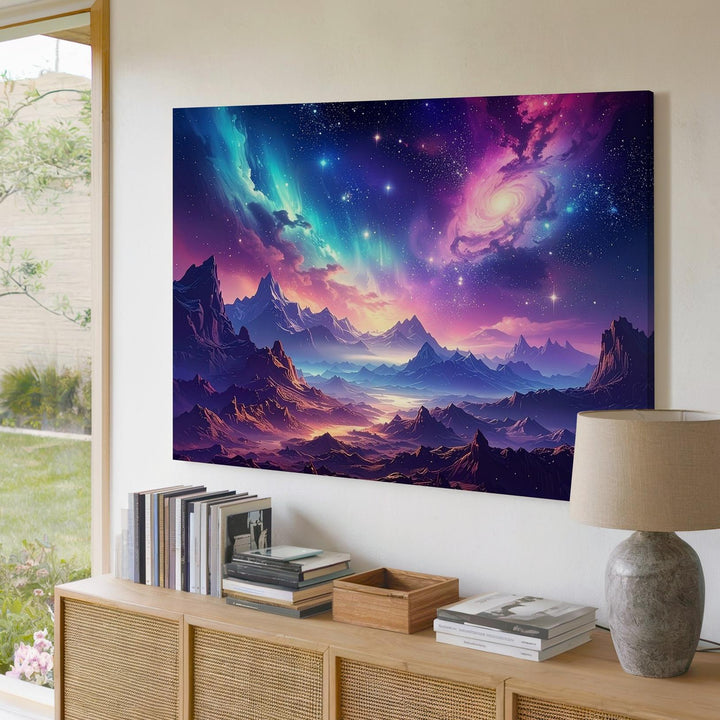 Aurora Galaxy Ridge Canvas – Surreal Cosmic Mountain Landscape Wall Art - Gifitto