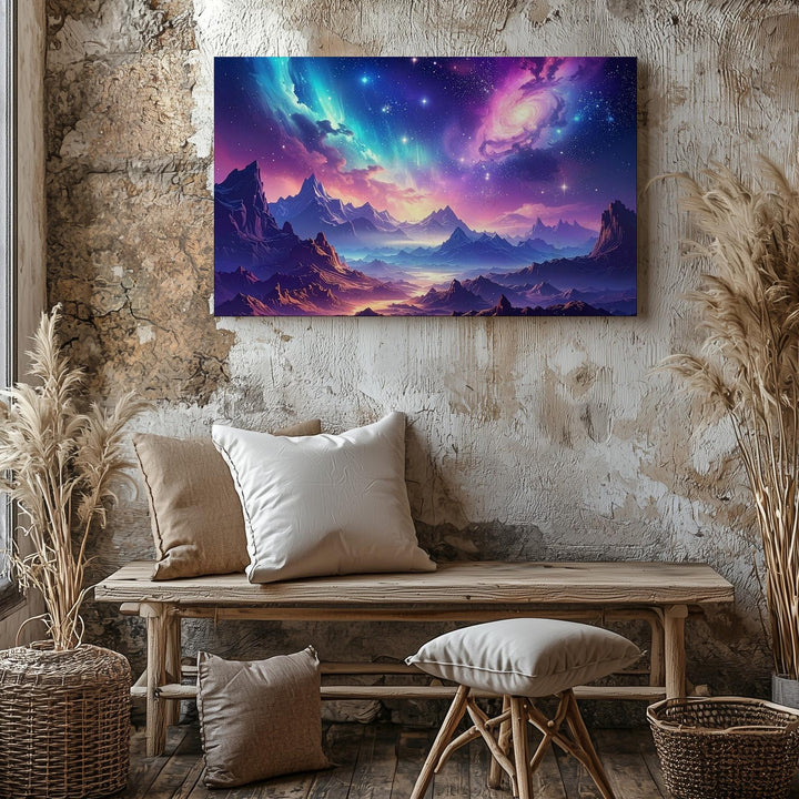 Aurora Galaxy Ridge Canvas – Surreal Cosmic Mountain Landscape Wall Art - Gifitto