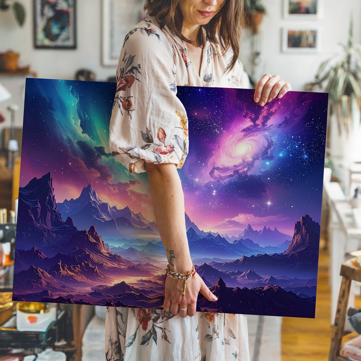 Aurora Galaxy Ridge Canvas – Surreal Cosmic Mountain Landscape Wall Art - Gifitto