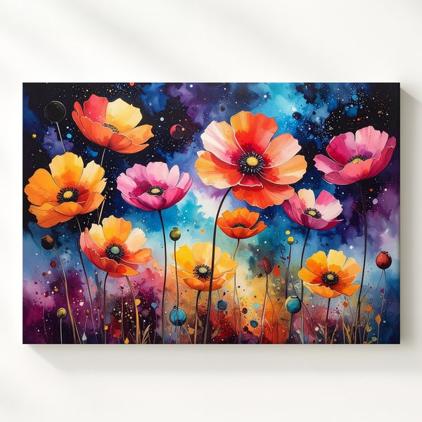 Cosmic Wildflower Canvas – Surreal Floral Fantasy with Starry Night Sky - Gifitto
