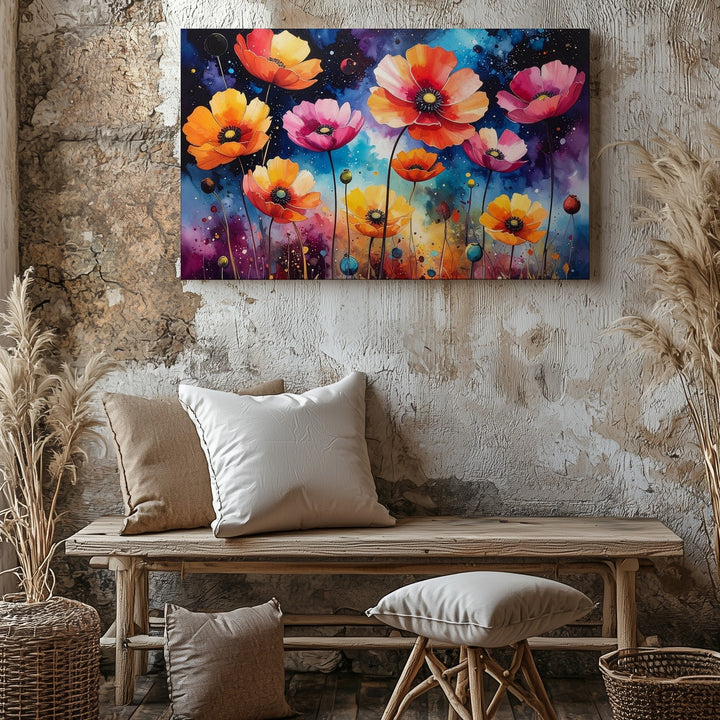 Cosmic Wildflower Canvas – Surreal Floral Fantasy with Starry Night Sky - Gifitto